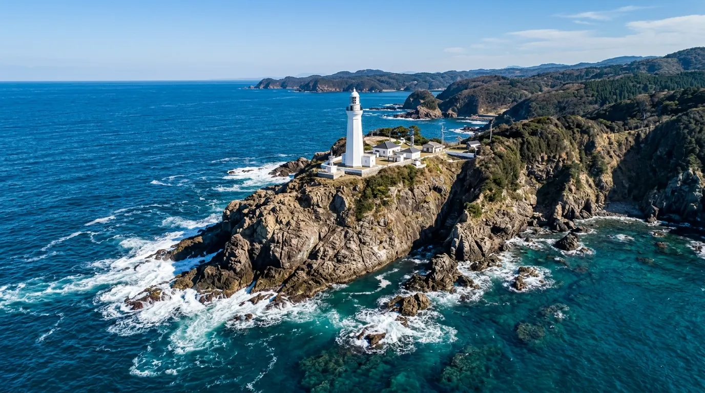 日本海と白い日御碕灯台の美しい風景